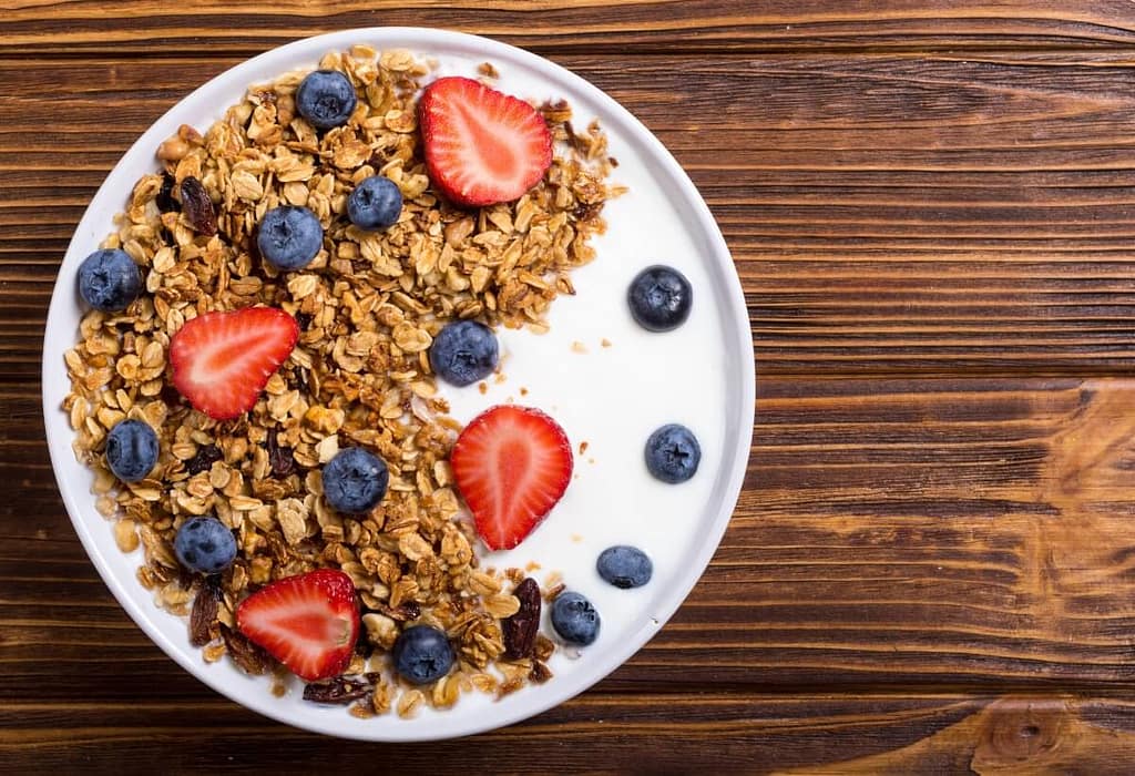 Iogurte vegetal com granola caseira Iogurte vegetal com granola caseira